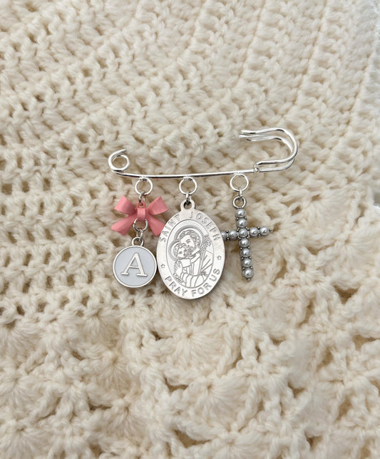 Personalized St Joseph Baby Pin: Silver Catholic Christening Gift