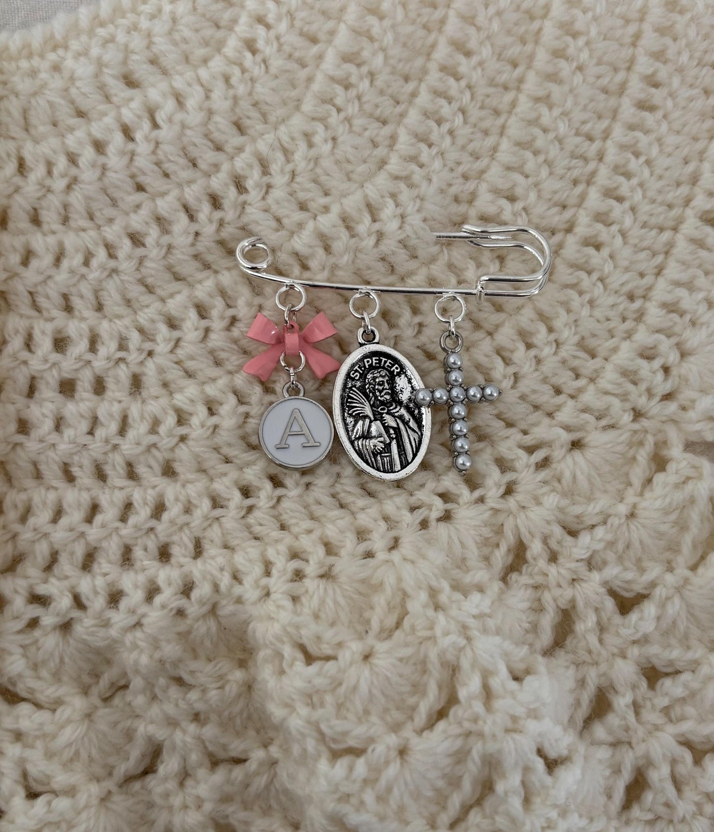 Personalized St Peter Baby Pin: Silver Catholic Christening Gift