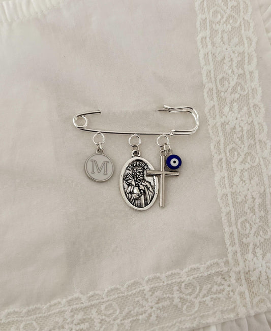 Personalized St Peter Baby Pin: Silver Catholic Christening Gift