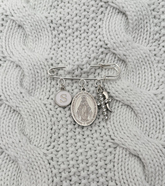 Personalized Miraculous Medal Baby Pin: Christening Gift, Catholic Keepsake