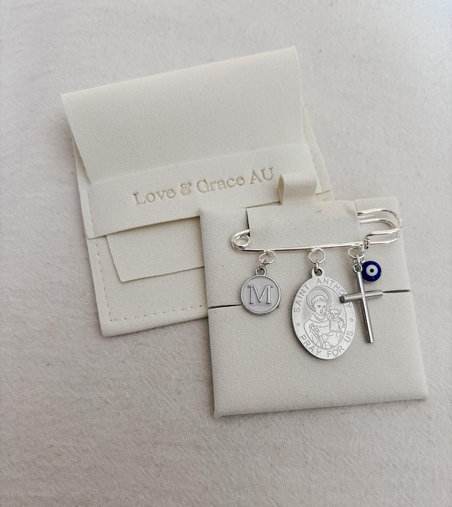 St Anthony Personalized Baby Pin: Christening Gift, Silver Catholic Keepsake