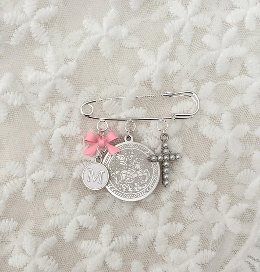 St George Personalized Baby Pin: Christening Gift, Silver Catholic Keepsake