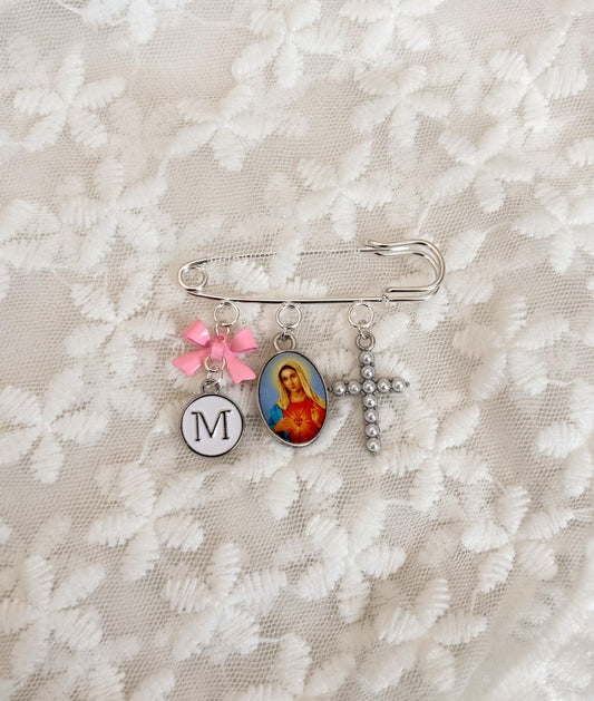 Blessed Mother Mary and Jesus Personalized Catholic Baby Keepsake Pin: Christening or Baptism Gift