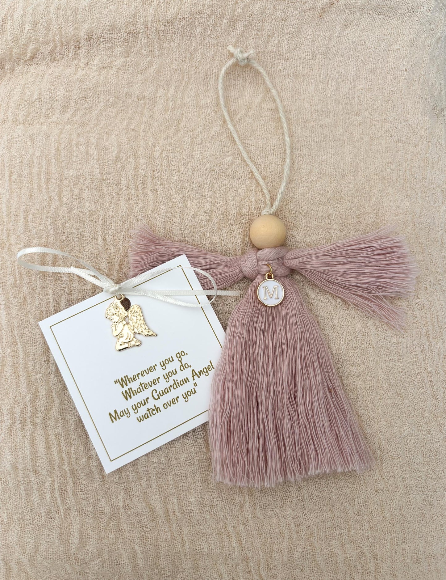 Macrame Guardian Angel gift: Handmade Baptism, Christening keepsake