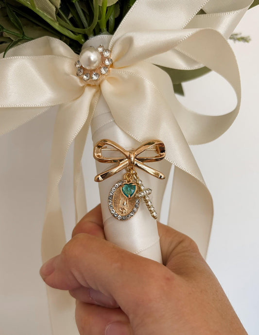 Something Blue Bridal Bouquet Pin - Virgin Mary wedding jewellery