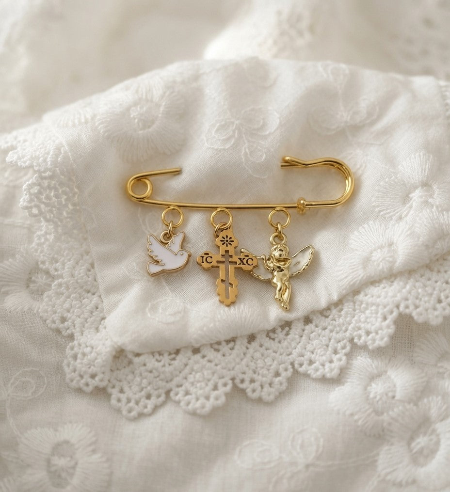 Orthodox Christian Baby Keepsake Pin - Customizable Gold Charms for Boys, Girls & Newborns