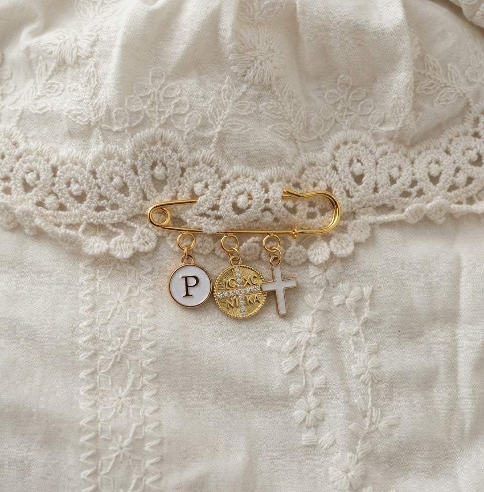 Orthodox Christian Baby Keepsake Pin - Customizable Gold Charms for Boys, Girls & Newborns