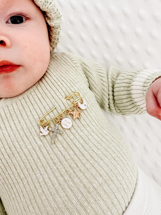 Personalised Gold Baby Keepsake Safety pin brooch - 5 loop
