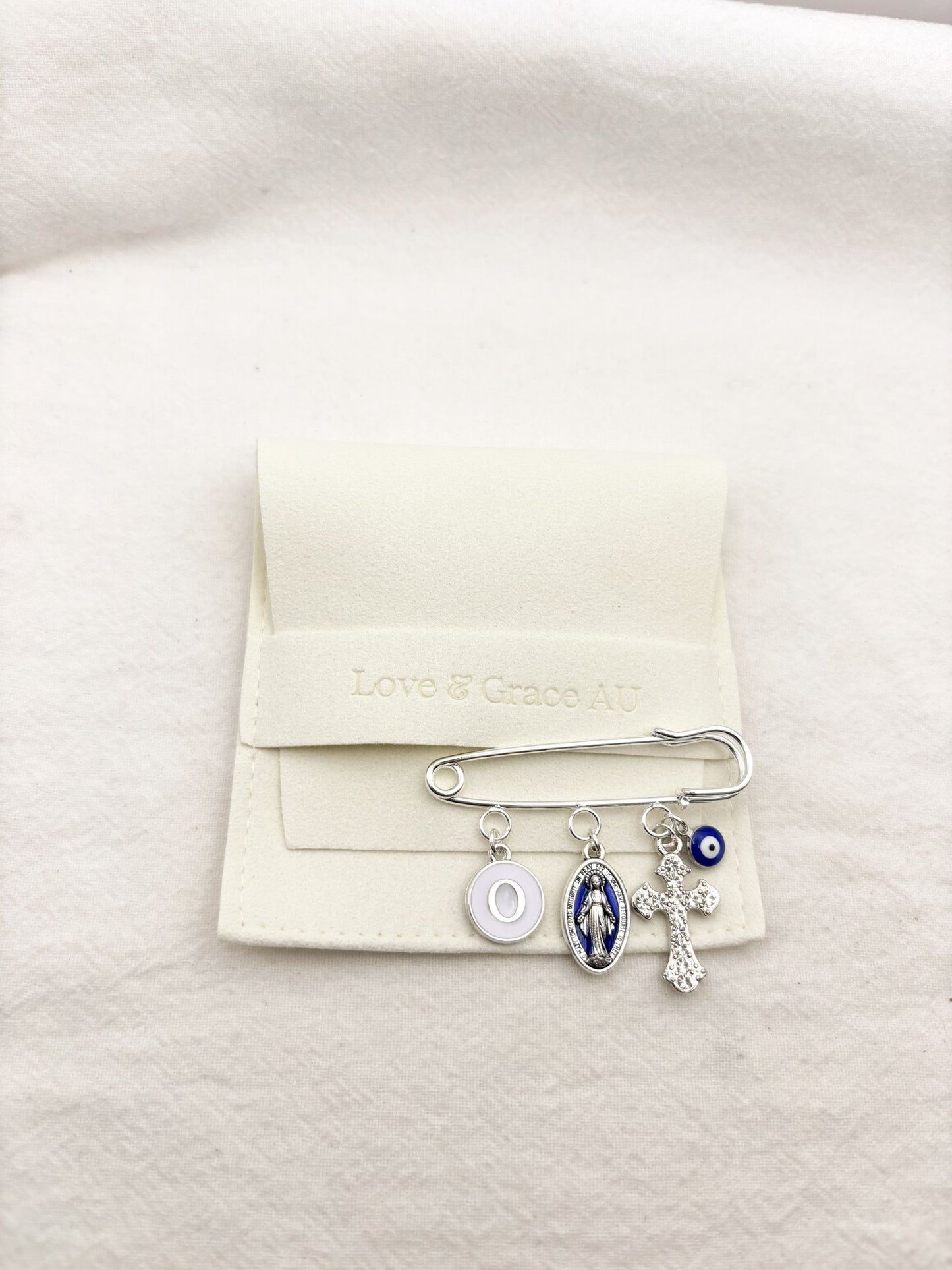 Personalised Silver Baby Keepsake Safety pin brooch - 3 loop