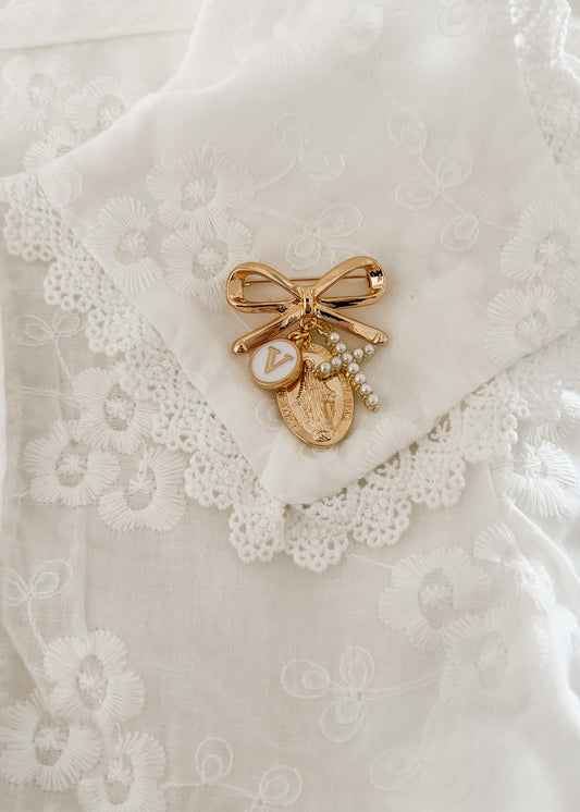Catholic Virgin Mary Personalised Protection bow brooch