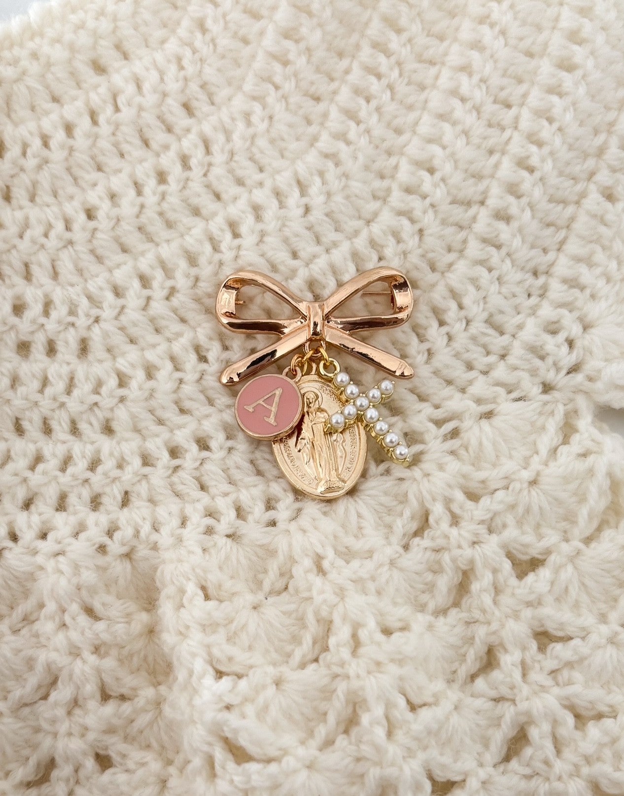Catholic Virgin Mary Personalised Protection bow brooch